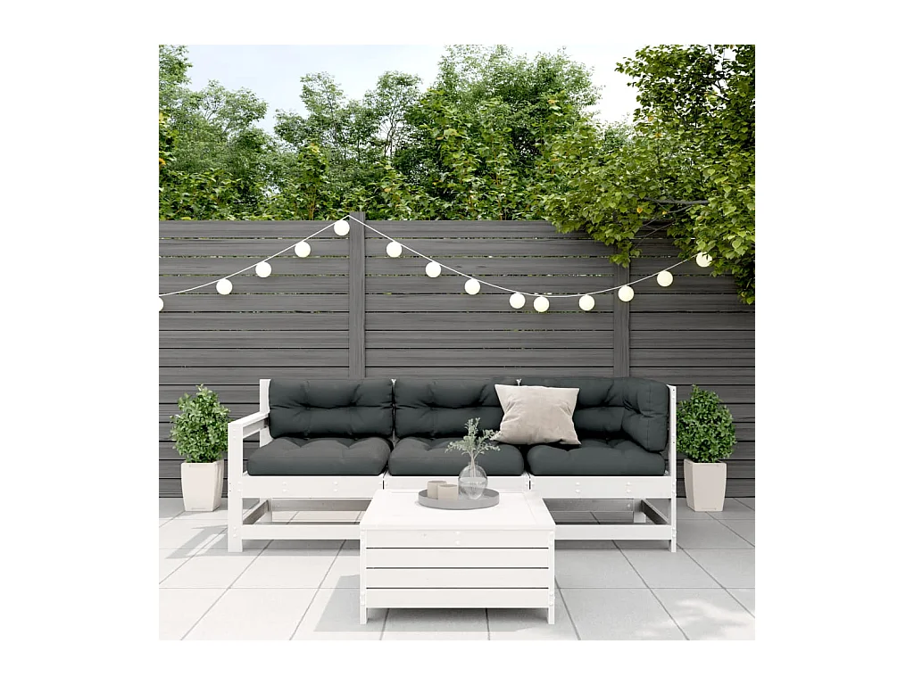 Salon de jardin 4 pièces avec coussins blanc bois de pin massif