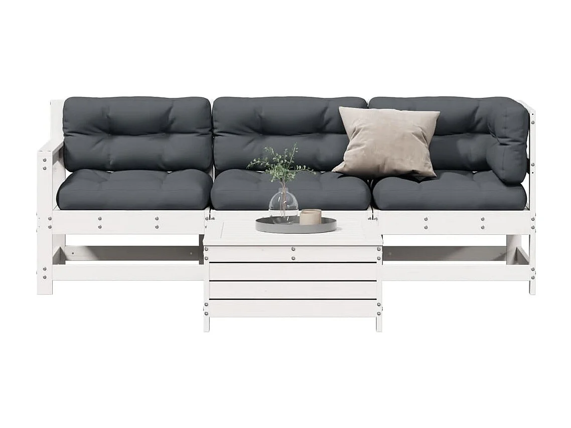 Set muebles jardín 4 piezas con cojines madera maciza pino blanco