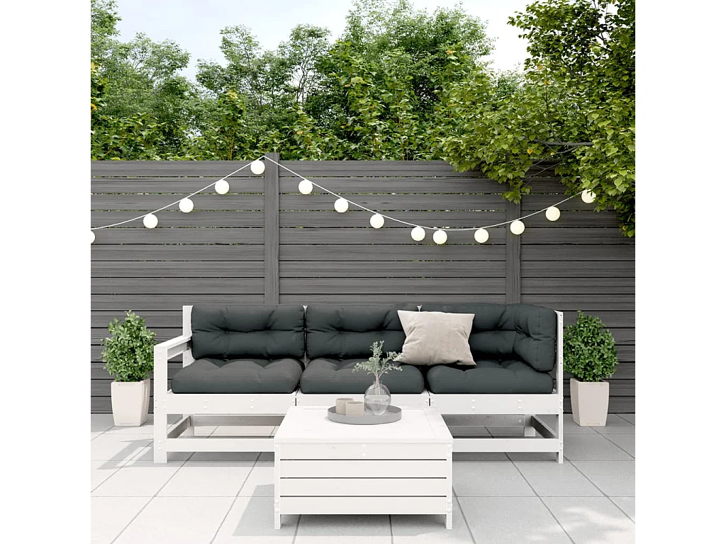 Set muebles jardín 4 piezas con cojines madera maciza pino blanco