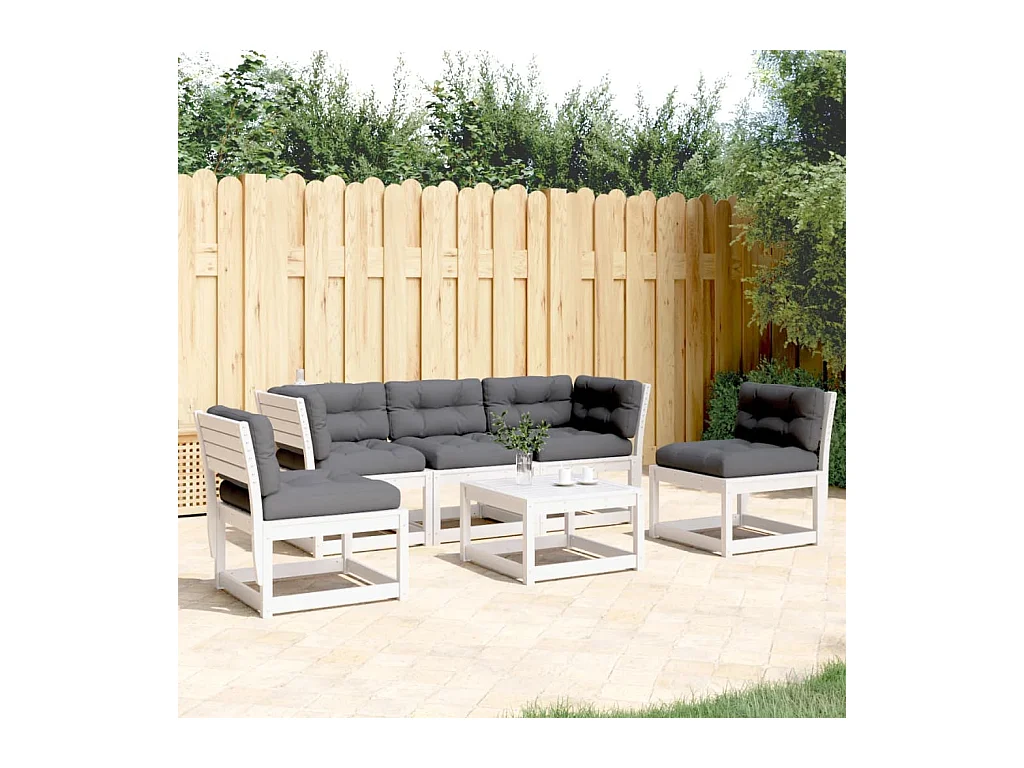 5-delige Loungeset met kussens massief grenenhout wit