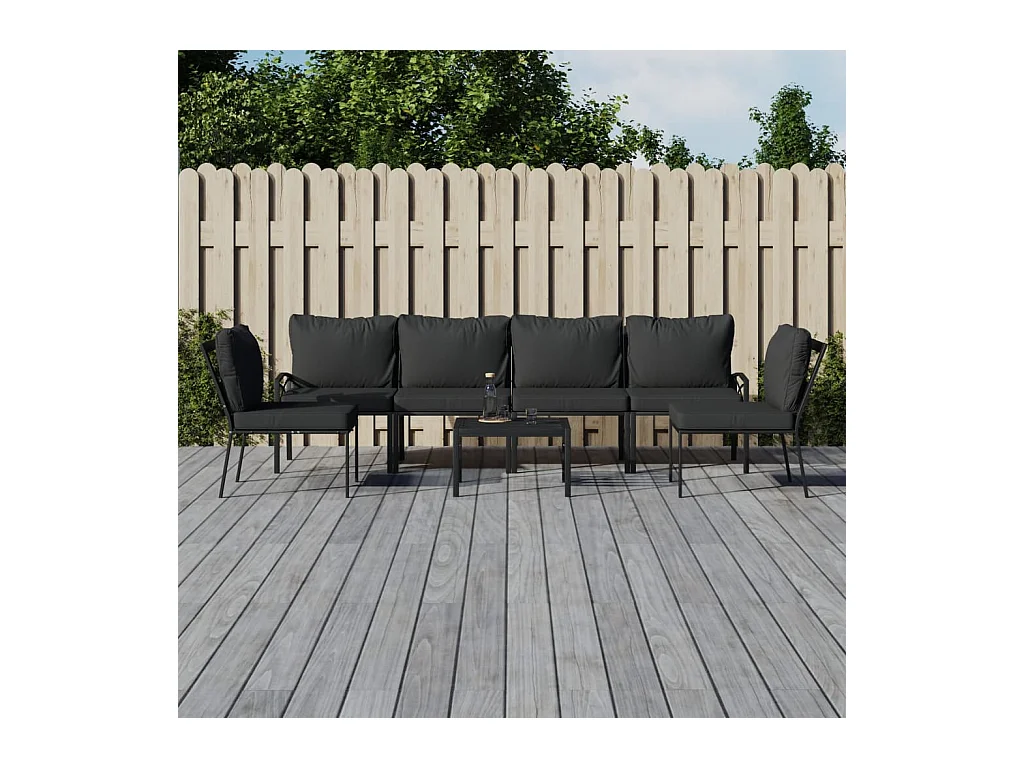 Salon de jardin 7 pièces avec coussins gris bambou acier