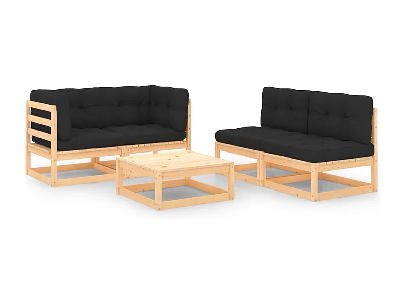 5 peças conjunto lounge de jardim c/ almofadões pinho maciço