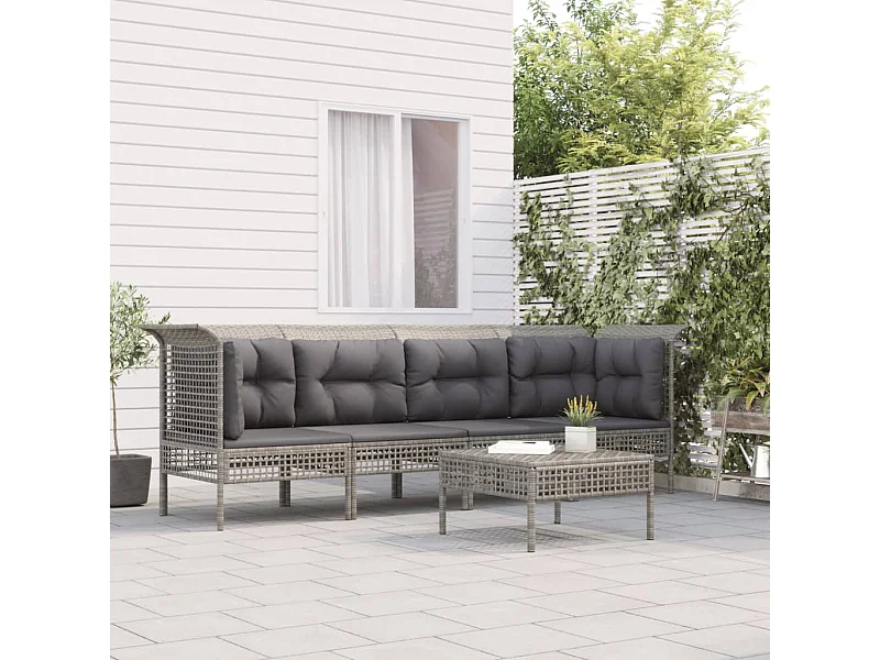 Salon de jardin 5 pièces avec coussins Gris Résine tressée