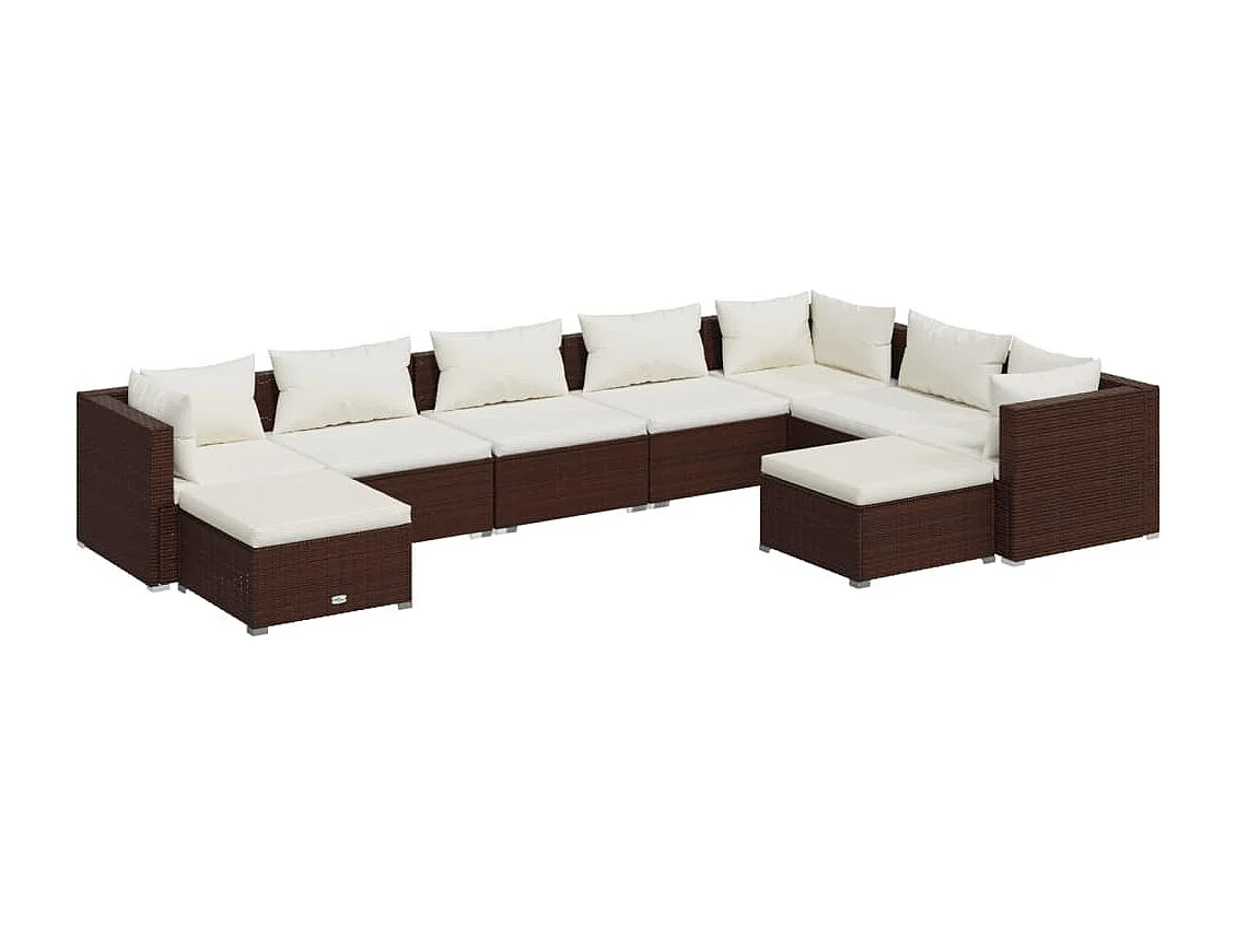 9-delige Loungeset met kussens poly rattan bruin