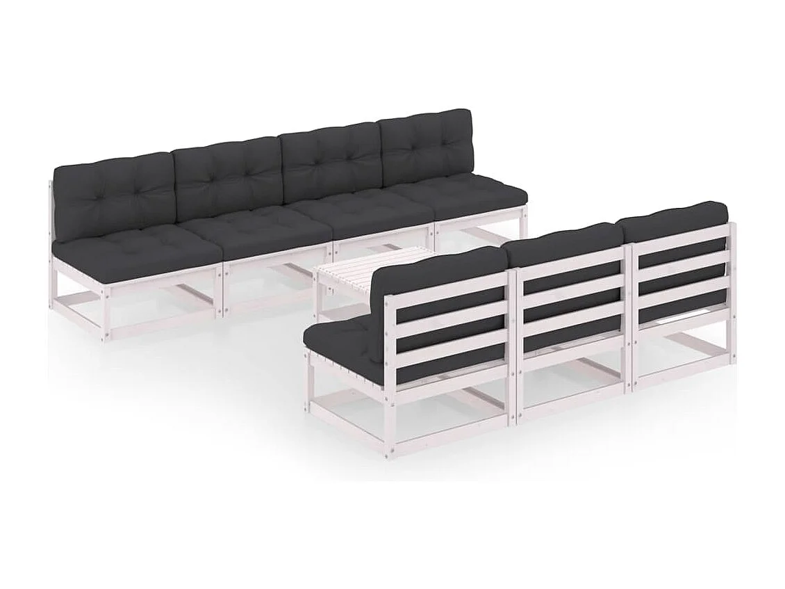 Salon de jardin 8 pièces avec coussins Bois de pin massif