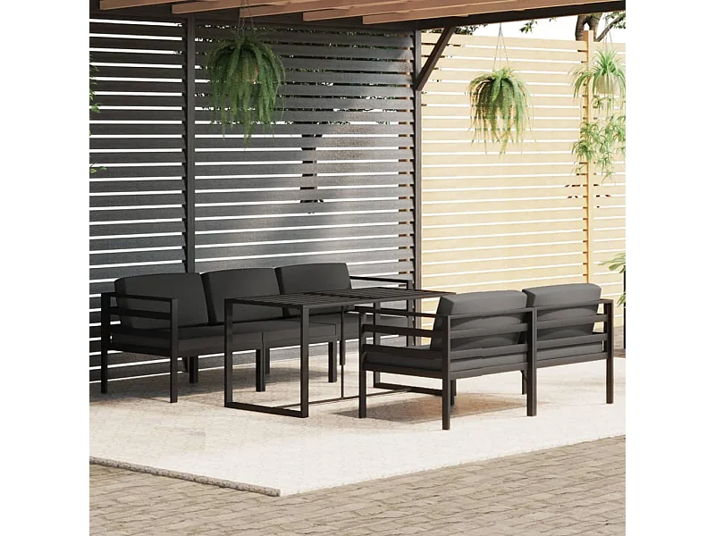 Set muebles de jardín 6 piezas y cojines aluminio gris antracita