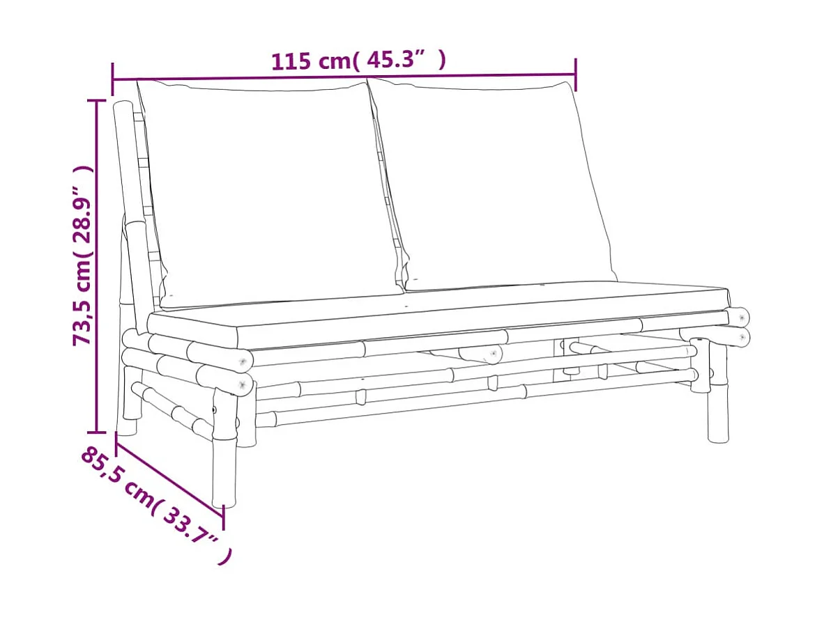 Salon de jardin 5 pièces avec coussins blanc crème bambou