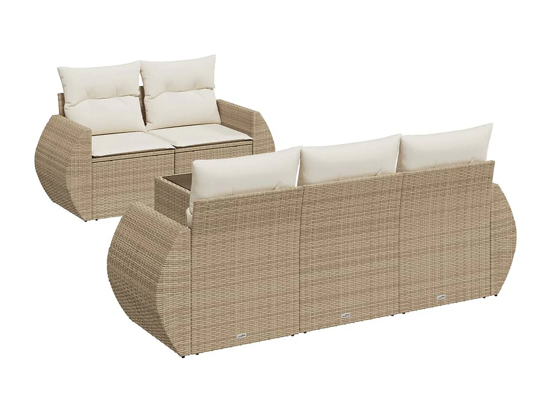 6-delige Loungeset met kussens poly rattan beige