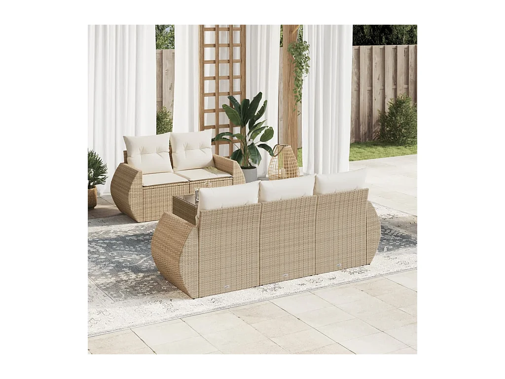 Salon de jardin avec coussins 6 pièces beige résine tressée