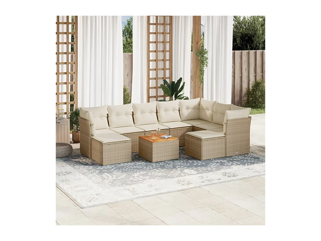 Juego de sofás jardín con cojines beige 10 piezas ratán sintético
