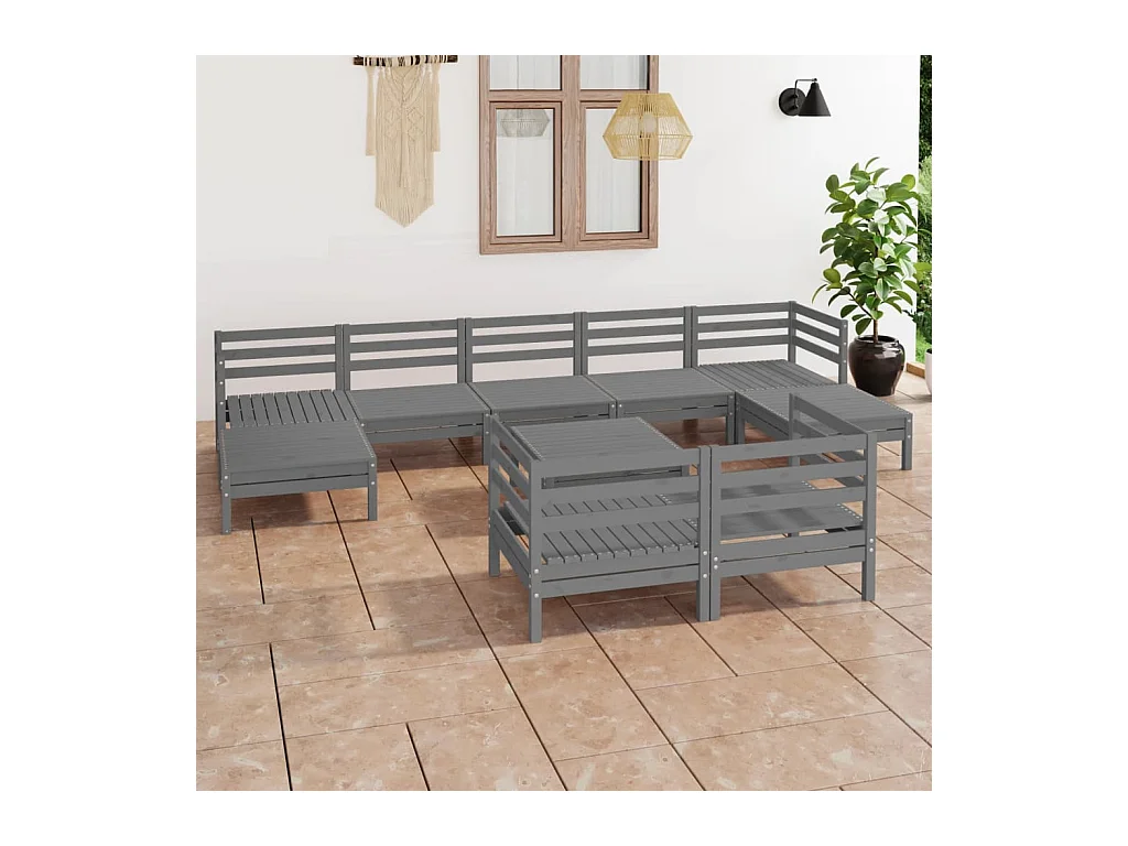 Juego de muebles de jardín 10 piezas madera maciza de pino gris