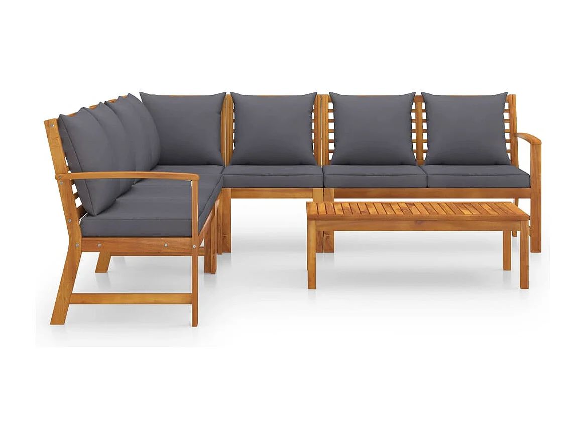 Muebles de jardín 6 piezas cojines crema madera maciza de acacia