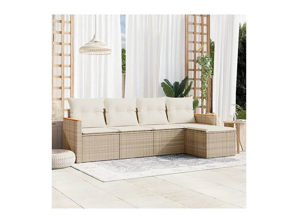 Salon de jardin avec coussins 5 pièces beige résine tressée
