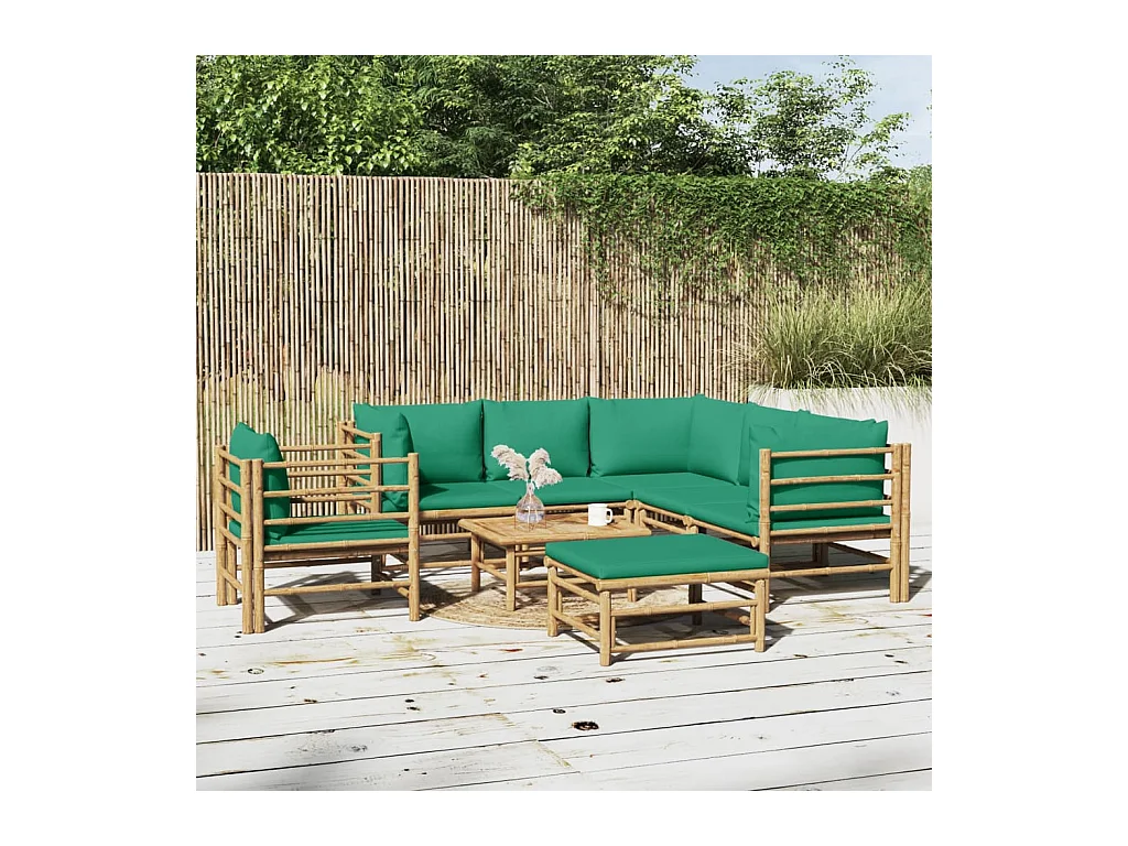 Salon de jardin 8 pièces avec coussins vert bambou