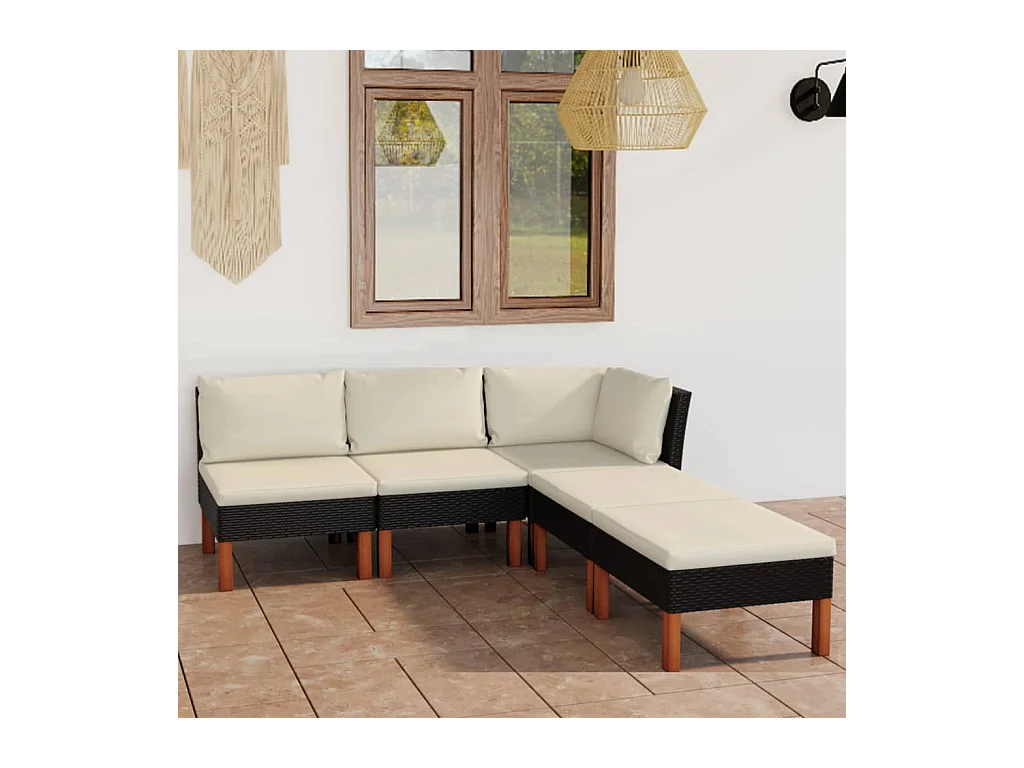 Salon de jardin 5 pièces avec coussins Résine tressée Noir