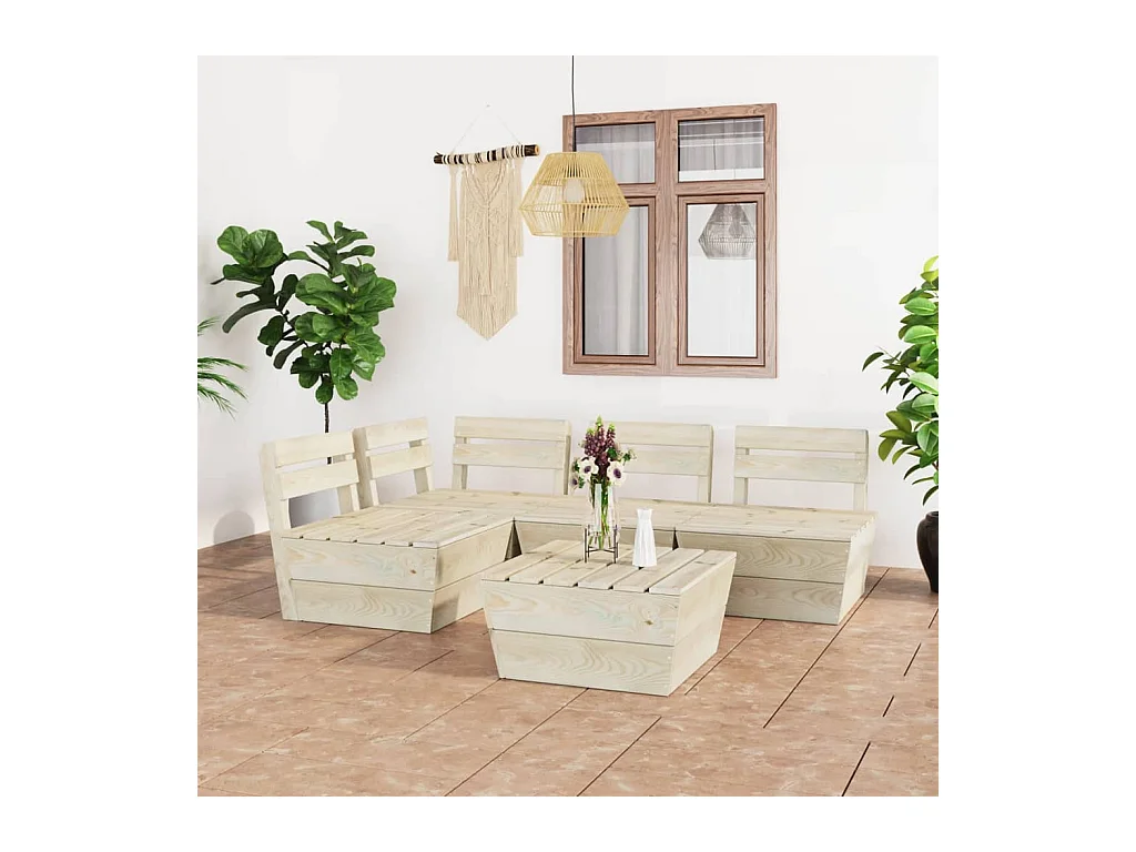 Salon de jardin palette 5 pièces  Bois d'épicéa imprégné