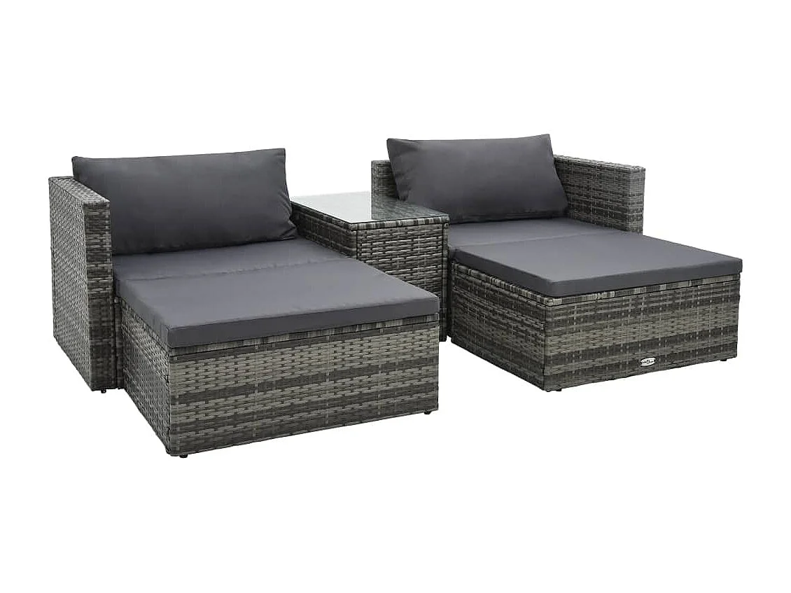 Salon de jardin 5 pièces avec coussins Résine tressée Gris