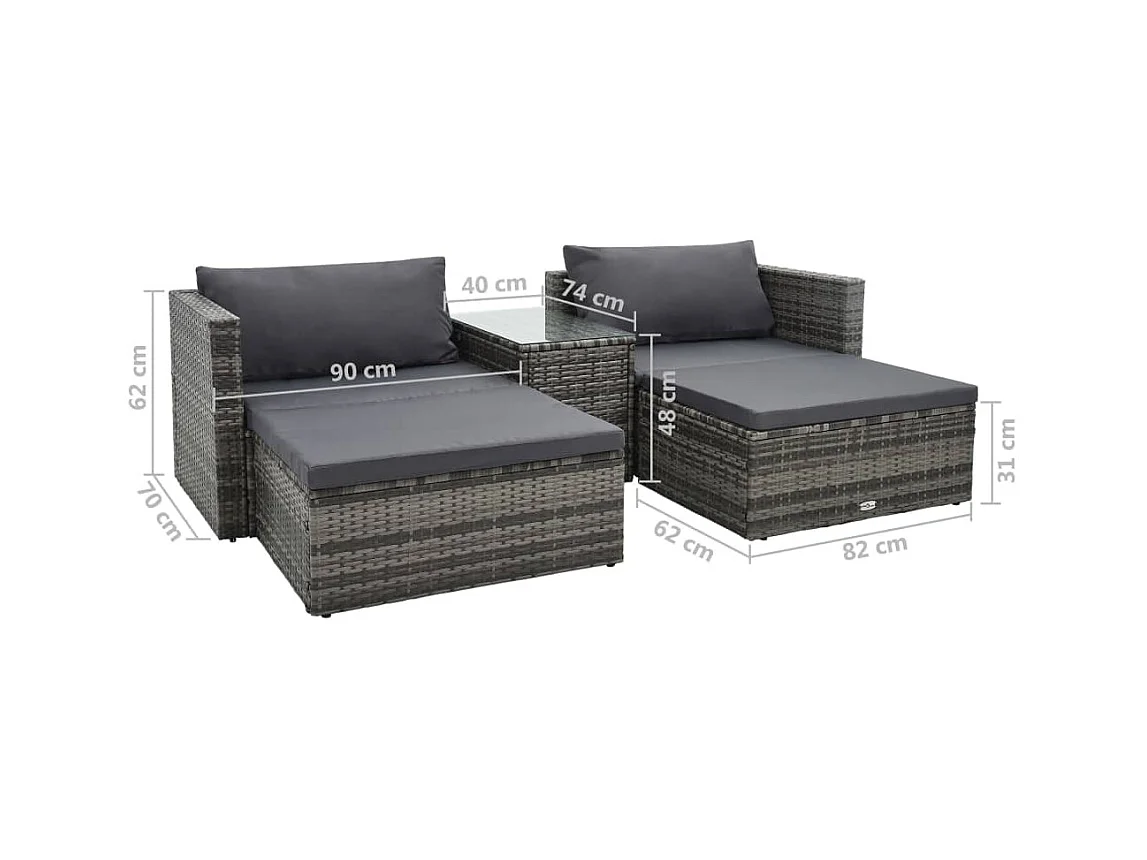 Salon de jardin 5 pièces avec coussins Résine tressée Gris