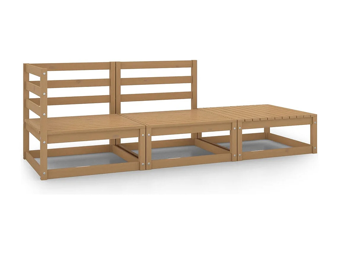 Salon de jardin 3 pièces Marron miel Bois de pin massif