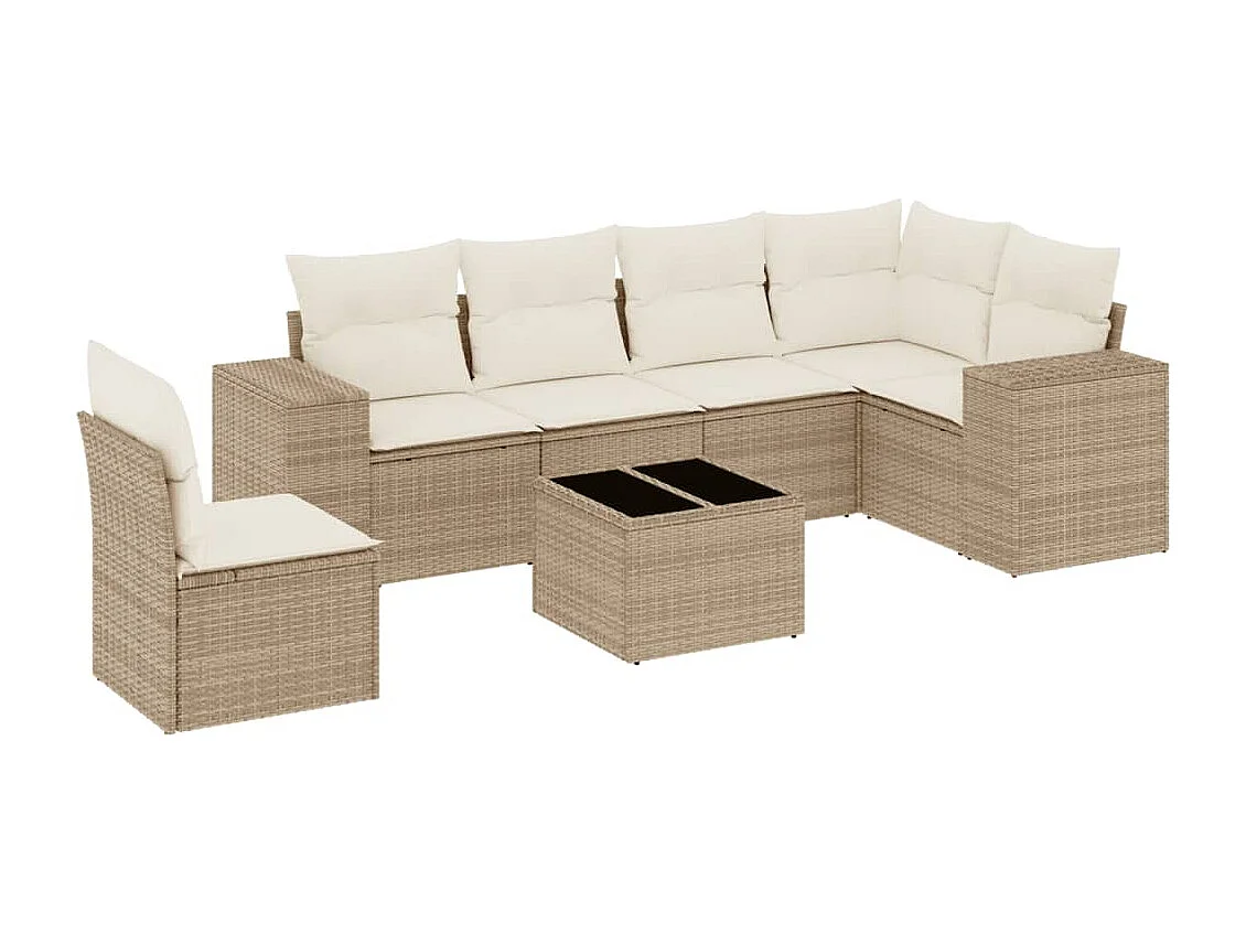 Set sofás de jardín 7 piezas y cojines ratán sintético beige