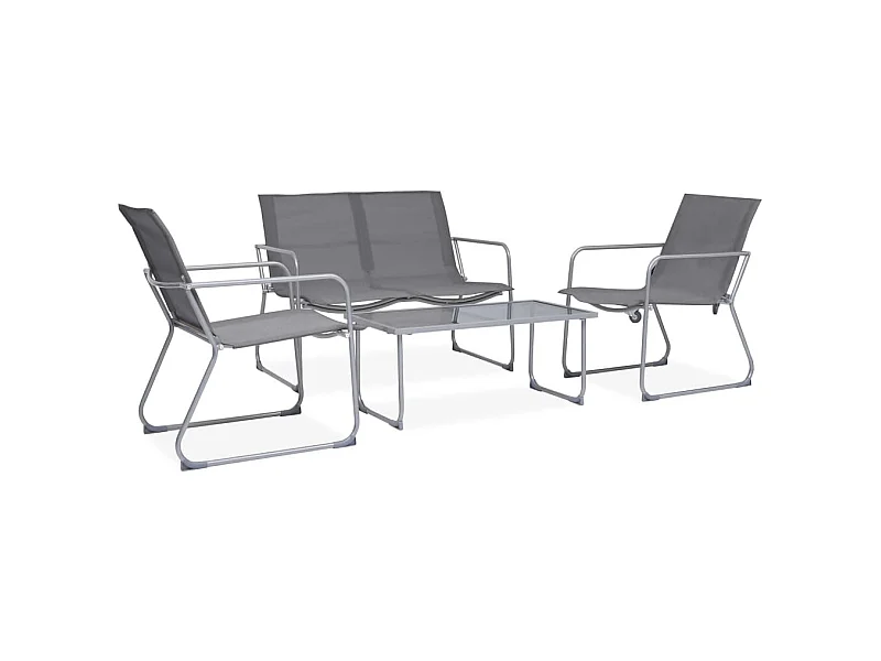 Salon de jardin 4 pièces Tissu et acier Gris