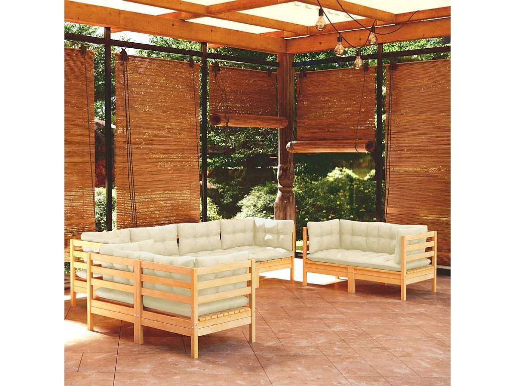 Muebles de jardín 8 piezas cojines madera maciza de pino