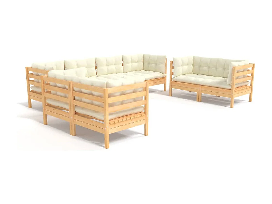 Muebles de jardín 8 piezas cojines madera maciza de pino