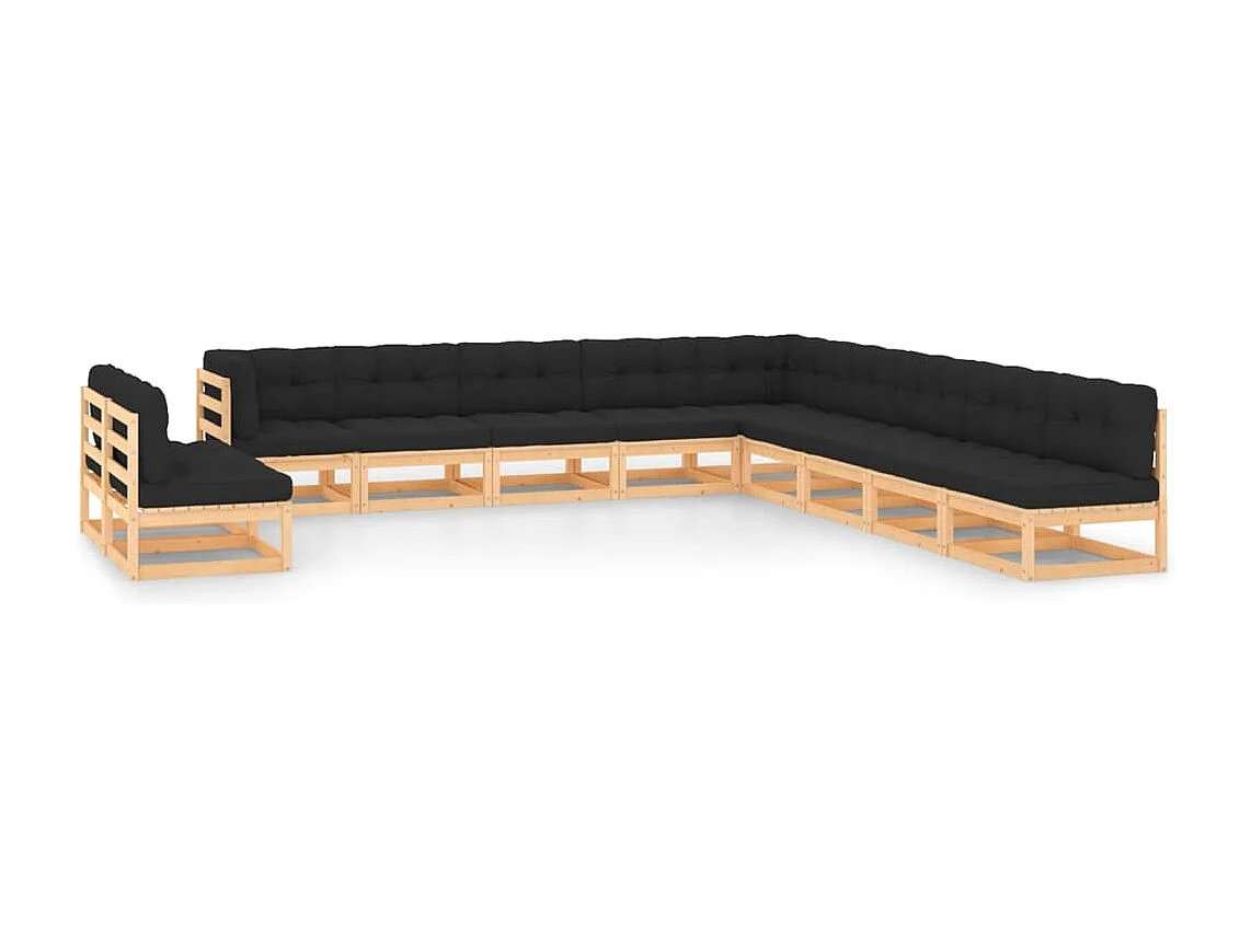 11 peças conj. lounge jardim c/ almofadões antracite pinho maciço