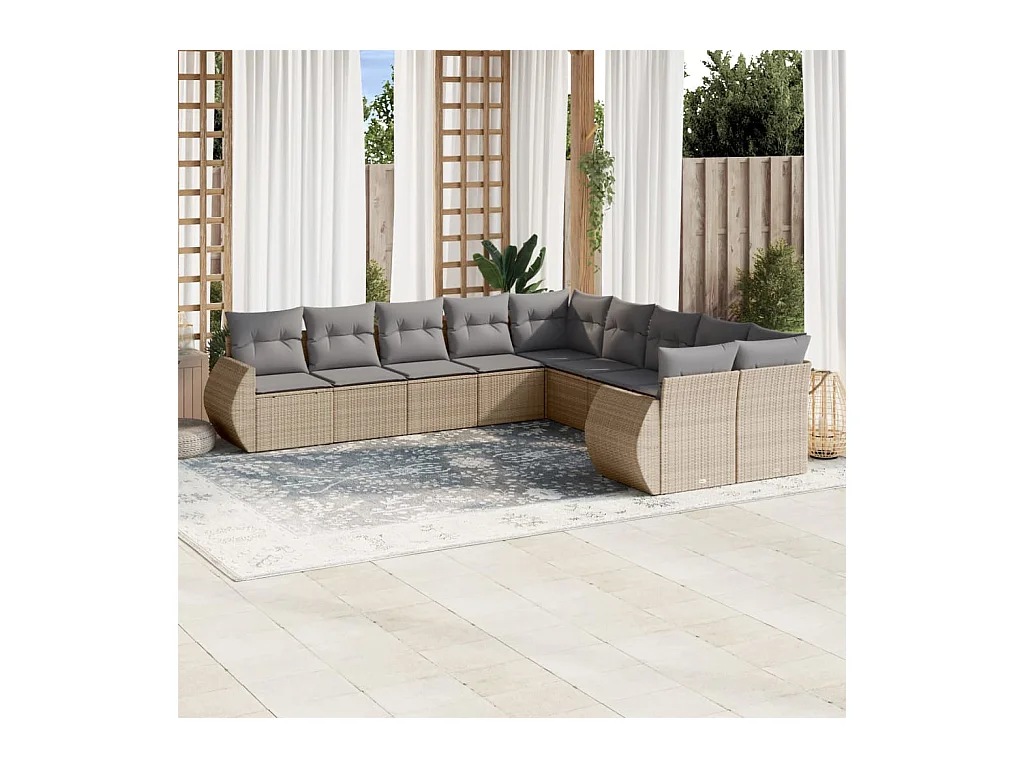 Salon de jardin avec coussins 10 pièces beige résine tressée