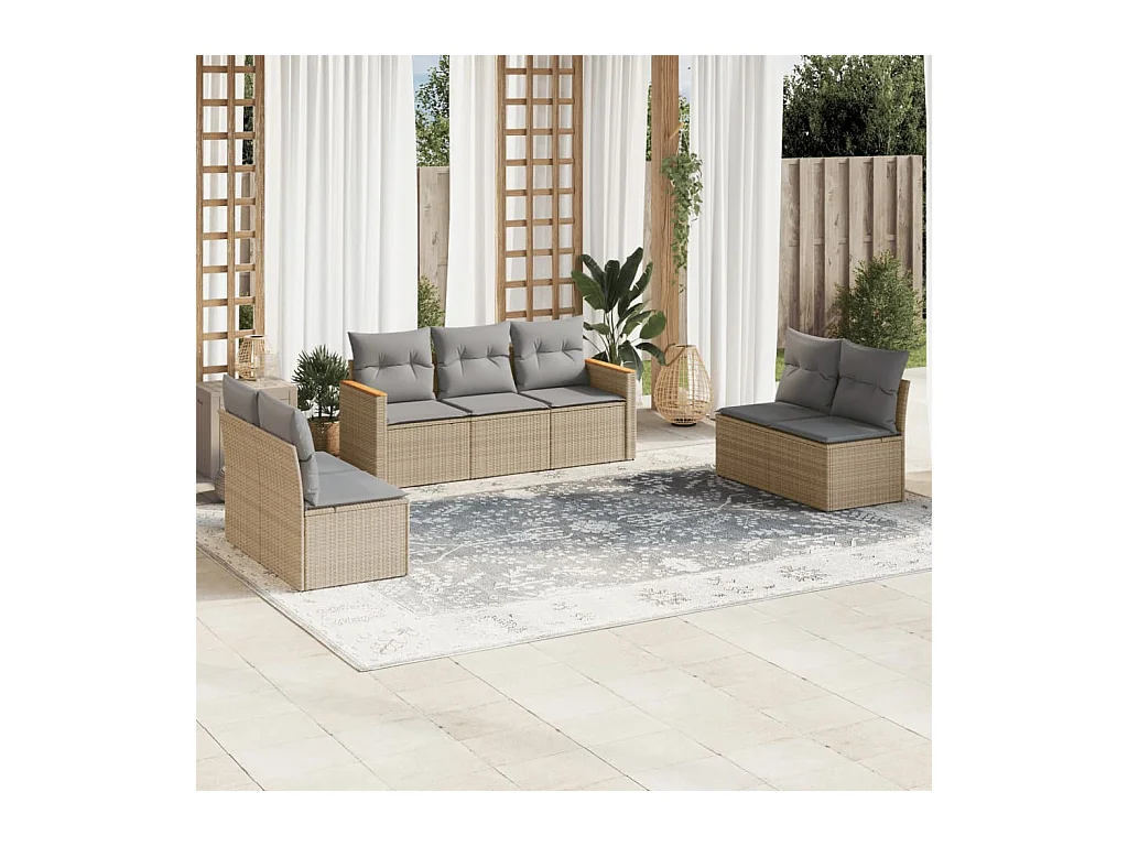 Salon de jardin avec coussins 7 pièces mélange beige résine tressée
