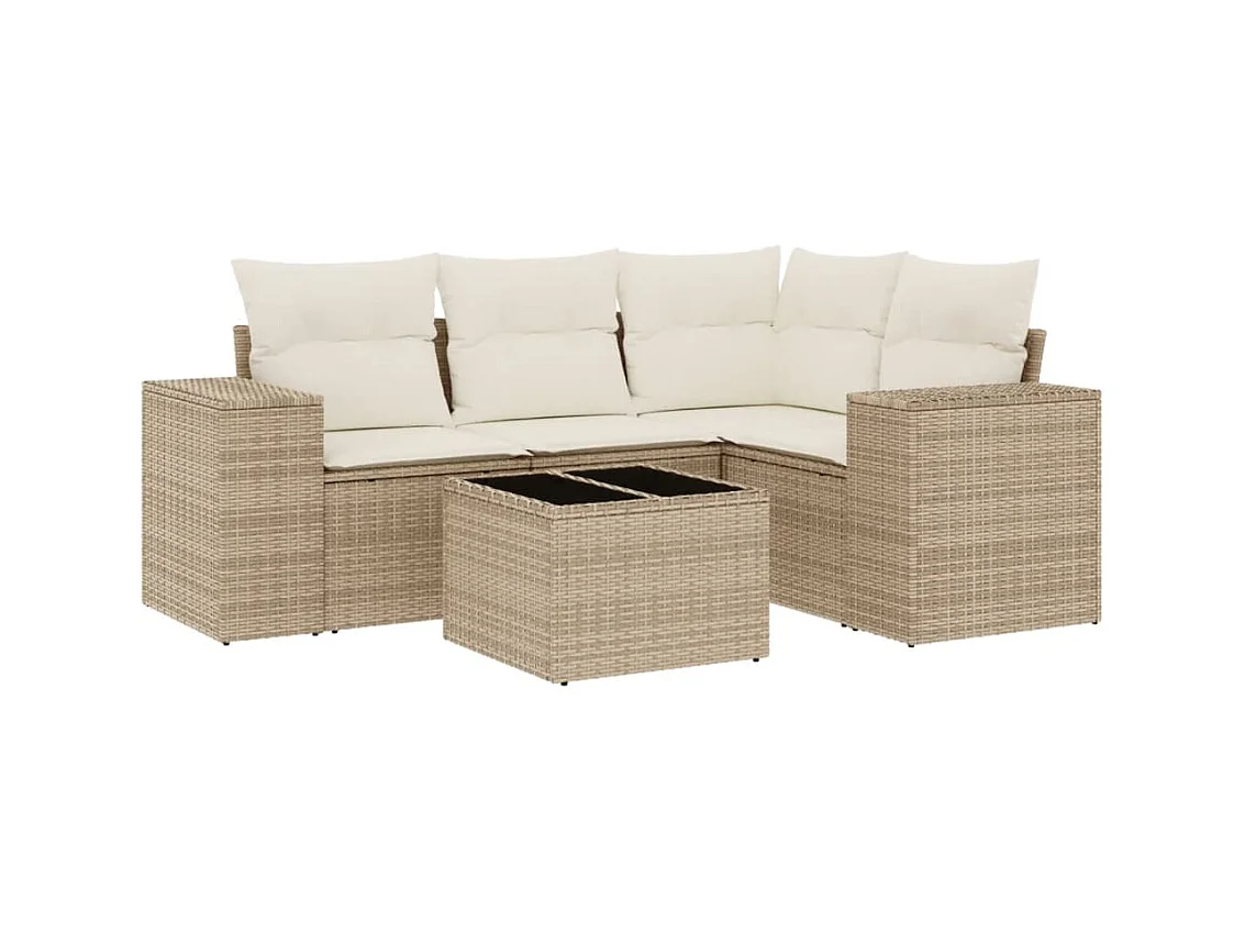 Salon de jardin avec coussins 5 pièces beige résine tressée