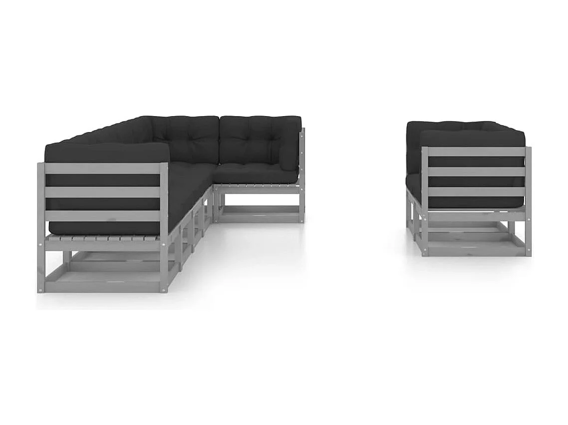 Juego de muebles de jardín 8 piezas y cojines madera pino maciza
