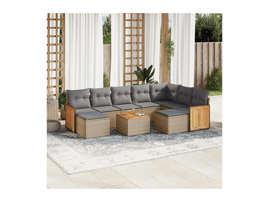 Salon de jardin avec coussins 10 pièces beige résine tressée