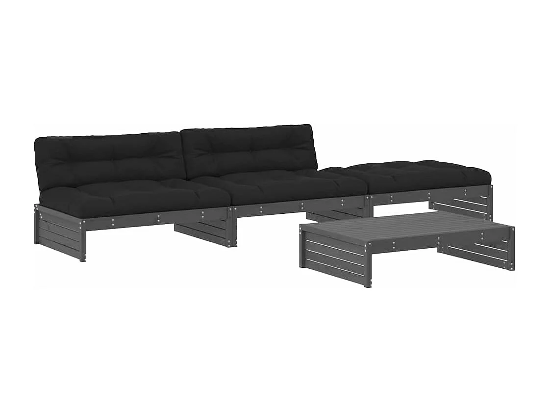 Salon de jardin 4 pièces avec coussins gris bois massif