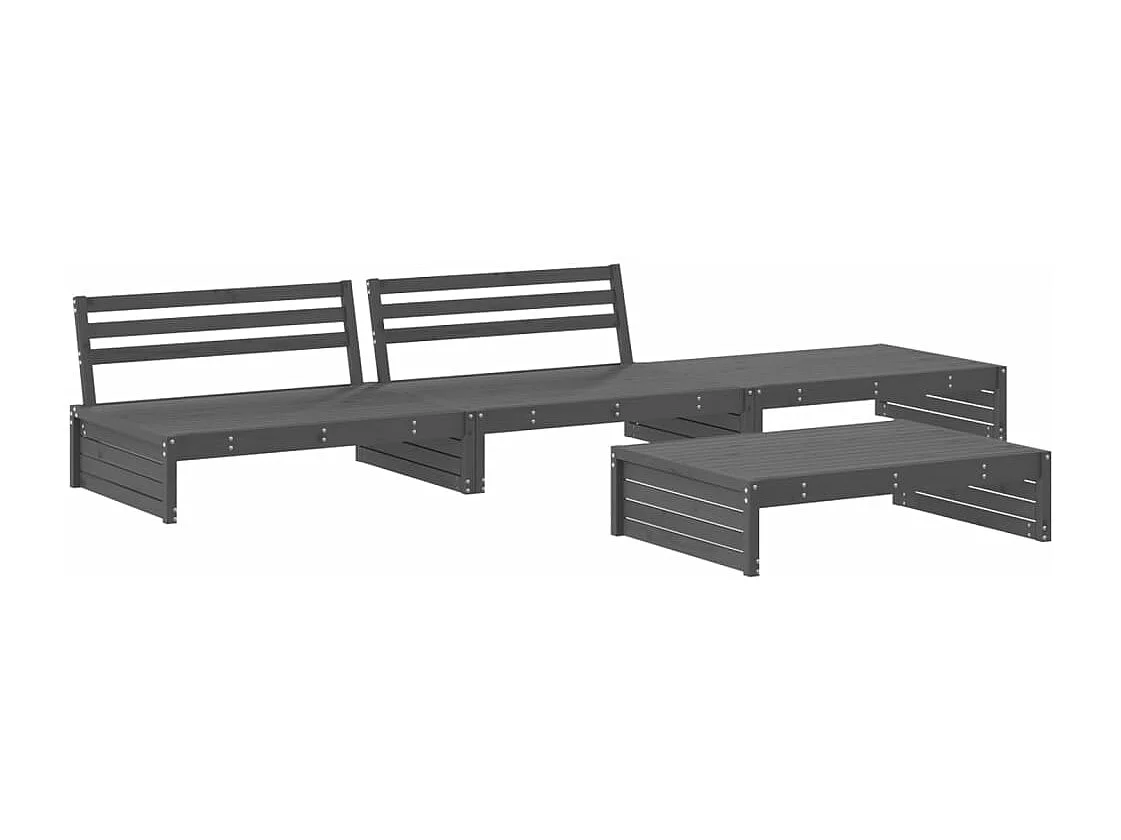 Salon de jardin 4 pièces avec coussins gris bois massif