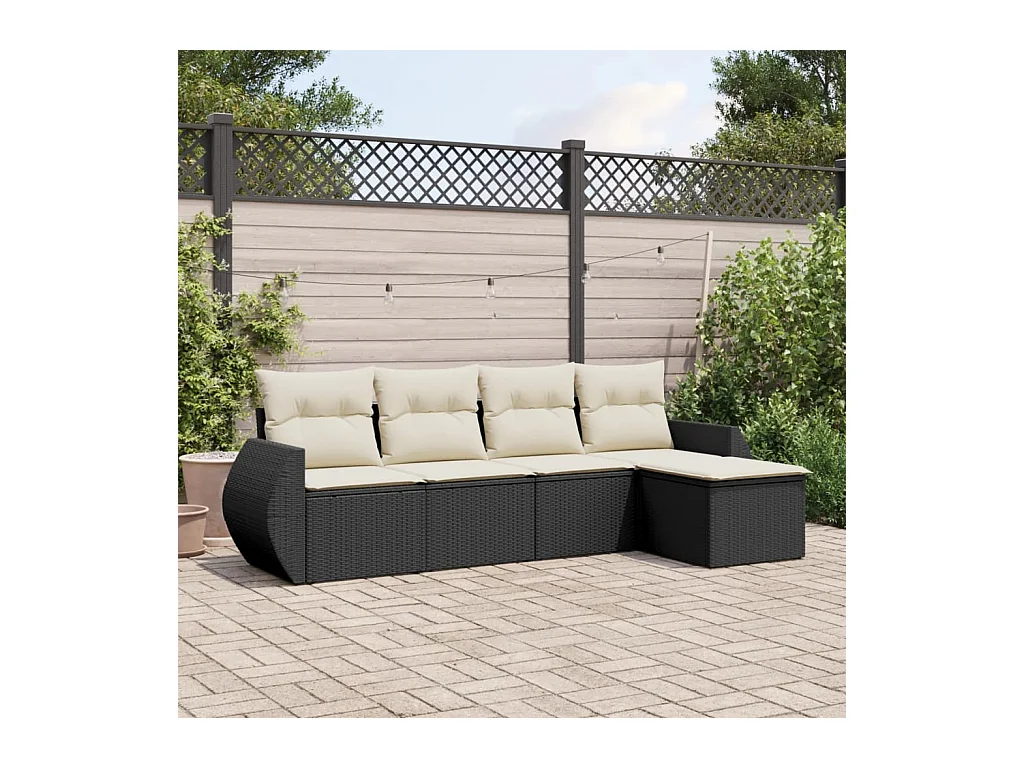 Set de muebles de jardín 5 piezas y cojines ratán sintético negro