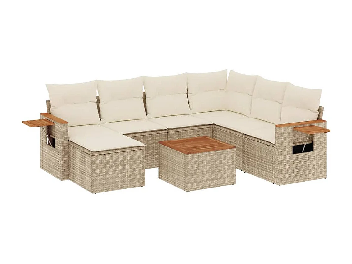 8 peças conjunto de sofás p/ jardim com almofadões vime PE bege
