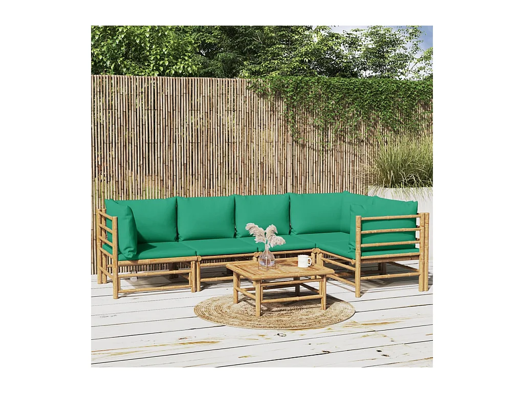 6-delige Loungeset met kussens bamboe groen