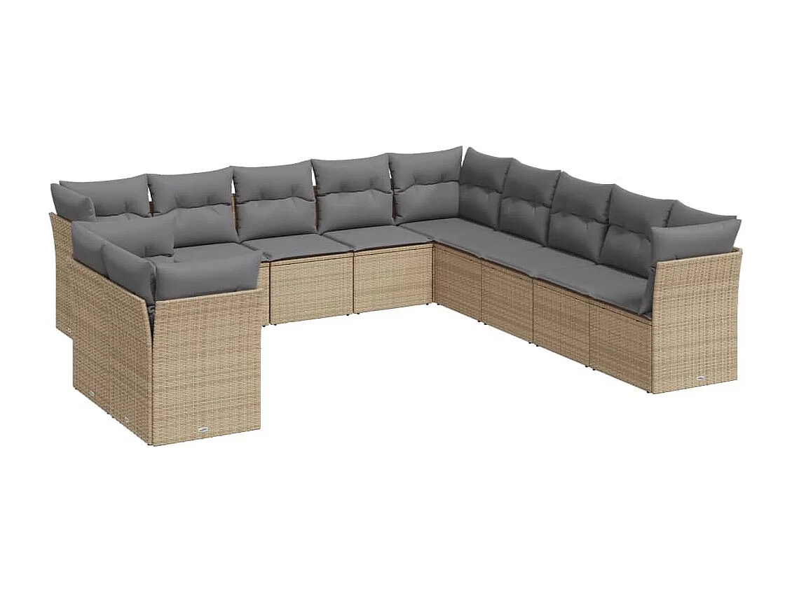 Salon de jardin 11 pièces avec coussins beige résine tressée