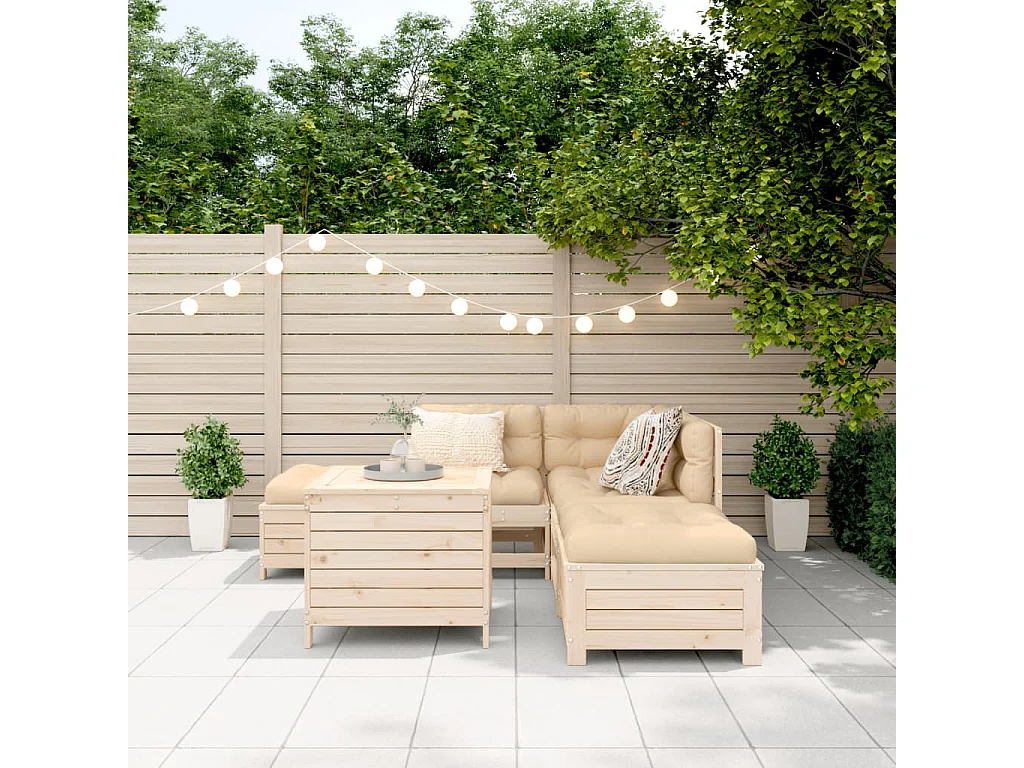 Salon de jardin 6 pièces bois de pin massif