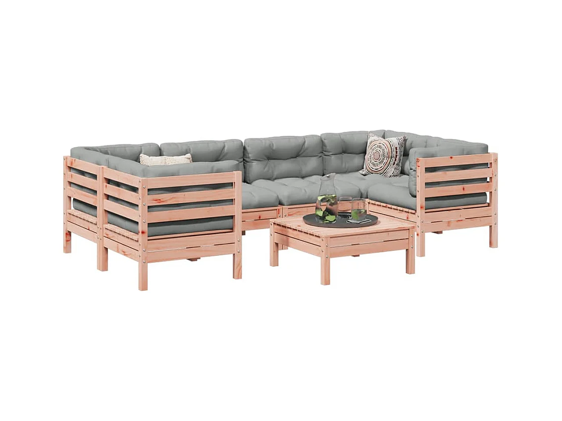 Set de sofás jardín 7 piezas con cojines madera abeto Douglas