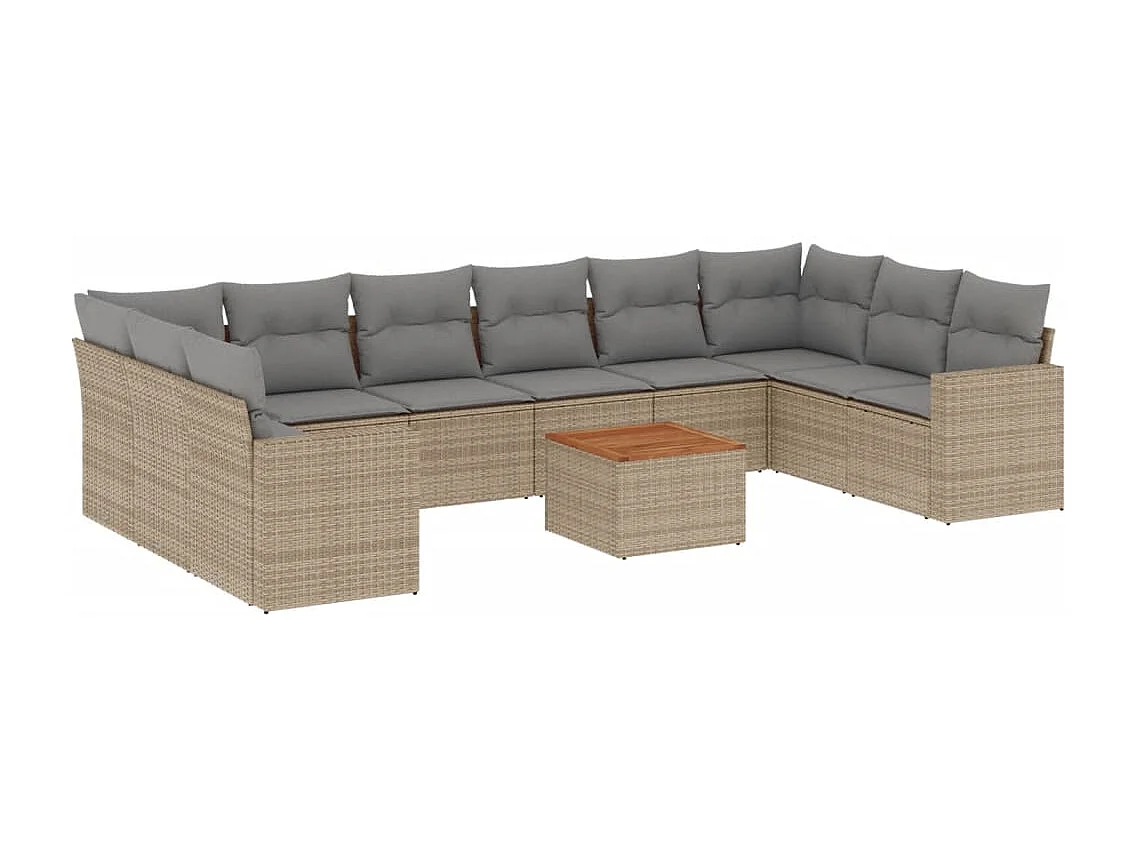 Salon de jardin et coussins 11 pièces mélange beige résine tressée