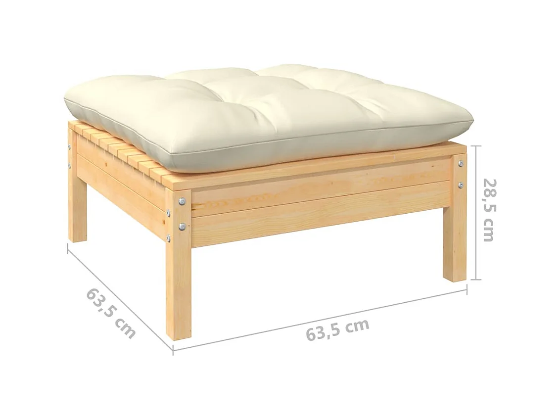 Salon de jardin 9 pièces avec coussins crème Bois de pin