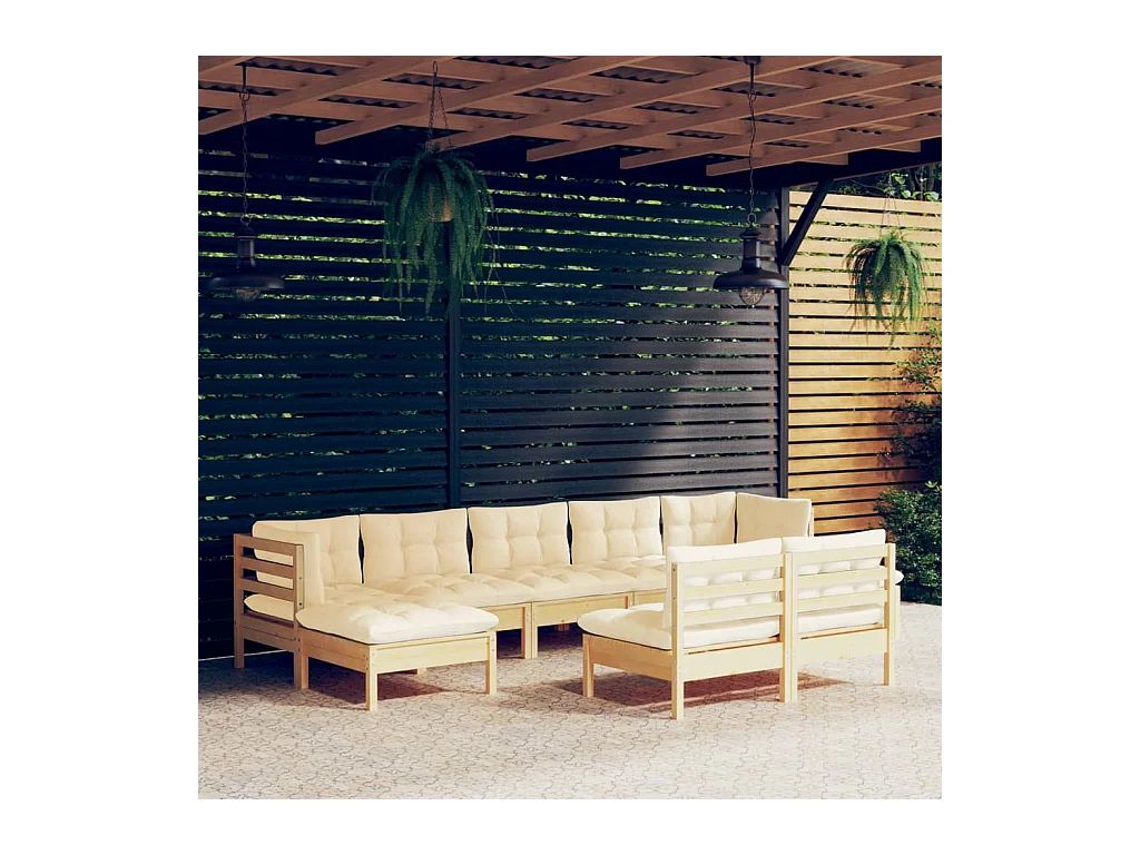 Muebles de jardín 9 piezas cojines madera de pino color crema
