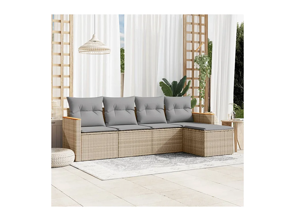 Salon de jardin avec coussins 5 pièces beige résine tressée