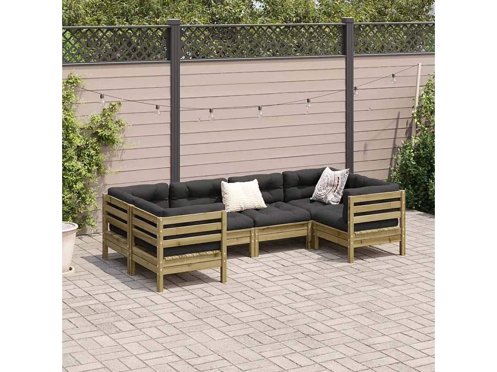 Salon de jardin 6 pièces avec coussins bois de pin imprégné