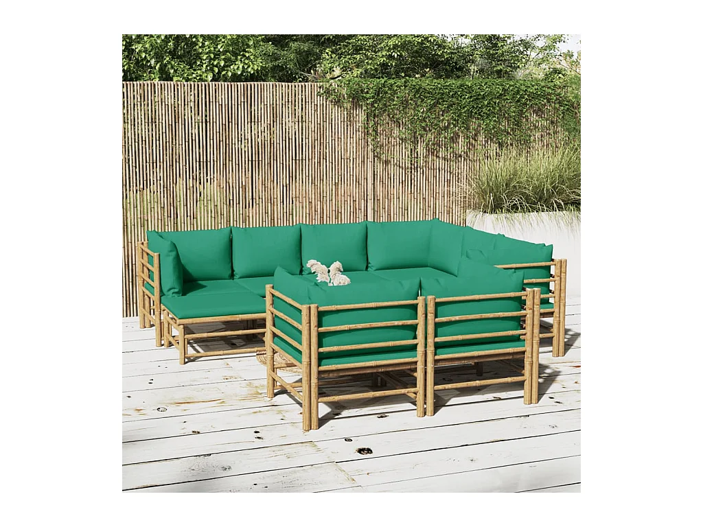 10 peças conjunto lounge de jardim bambu c/ almofadões verdes