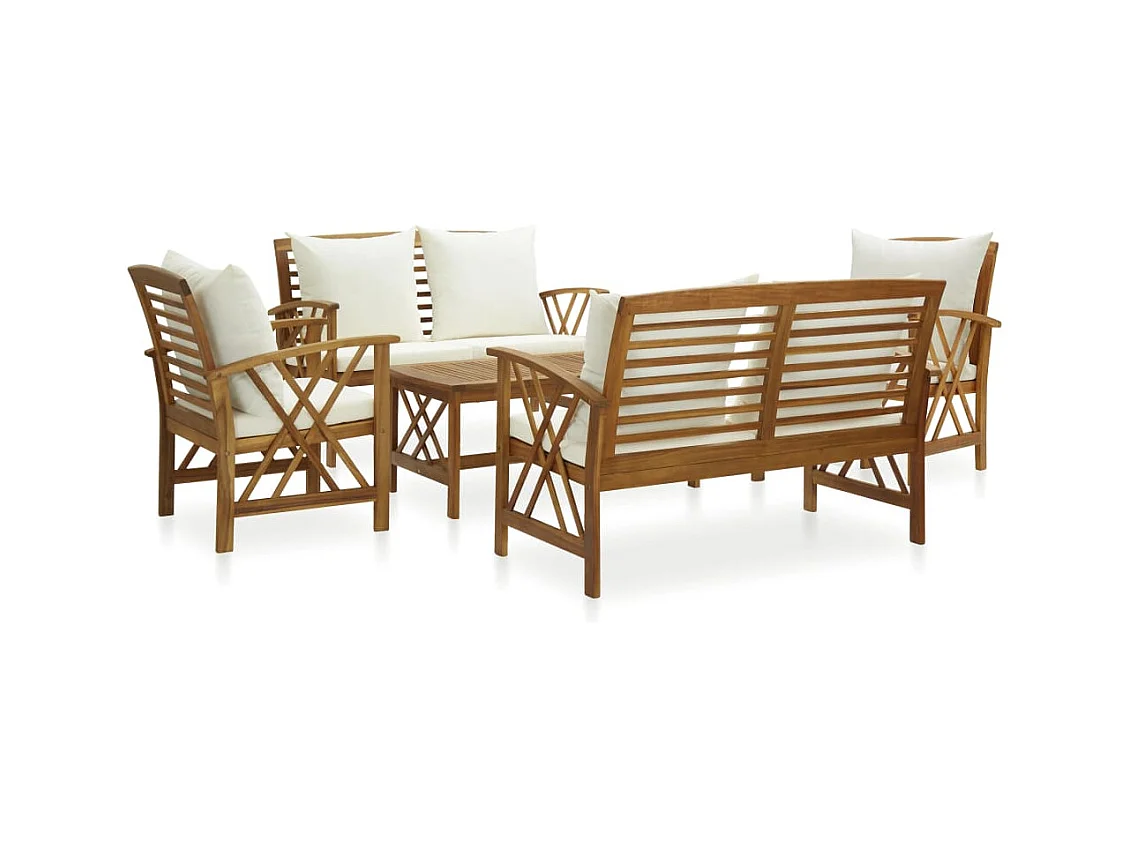 Salon de jardin 5 pièces avec coussins Bois d'acacia solide