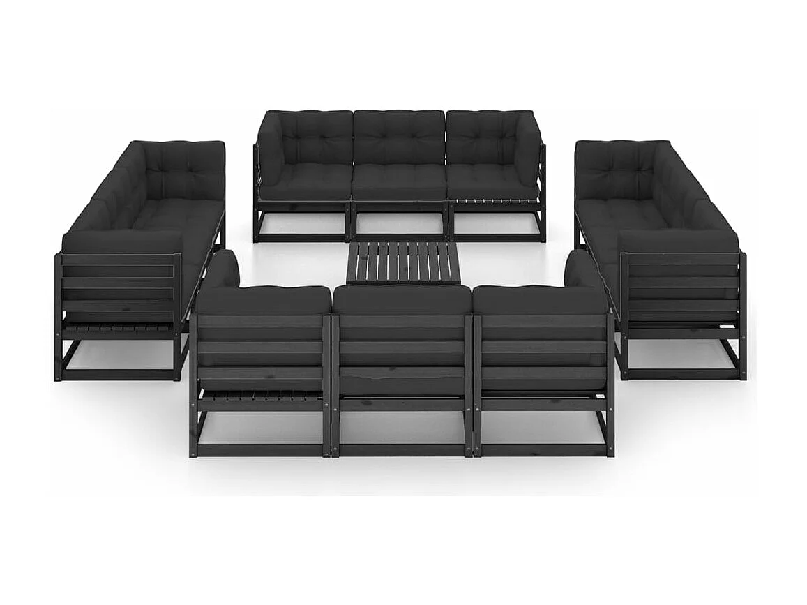 Salon de jardin 13 pièces avec coussins Bois de pin massif