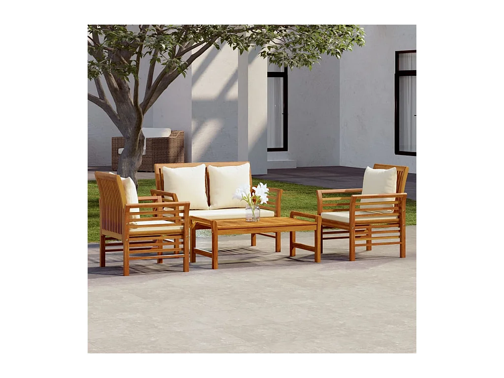 Set muebles de jardín 4 piezas y cojines madera maciza de acacia